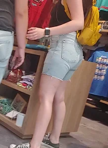Nerdy teen slut with tight ass in jean shorts