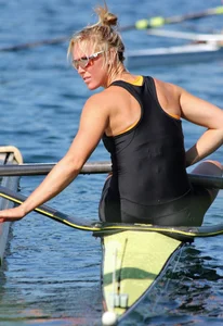 Sexy row girls in tight tops and spandex shorts