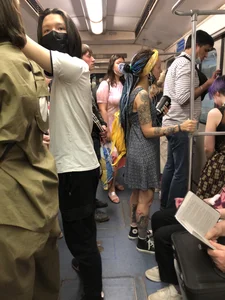 Tattooed girl in subway