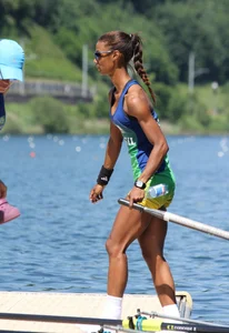 Sexy row girls in tight tops and spandex shorts
