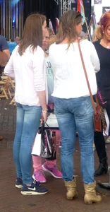 More hot candid street market milfs wearing tight jeans