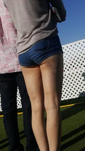 Tight Skinny Girl with Cheeks hanging out of jean short shorts OC!!