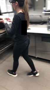 Young employee girl in leggings