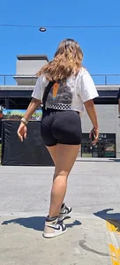 Brunette with thick legs in tight shorts, VPL [oc]