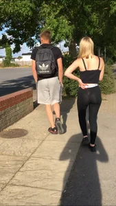 Hot Blonde in a Top and Black Tights VPL Creepshot