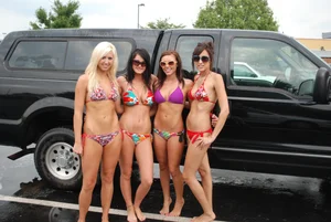 Various sexy girls at car washes in bikinis