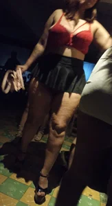 Skinny table dance stripper in a sexy tight white spandex mini dress [OC]