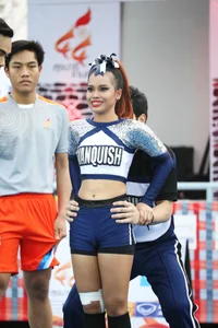 Bunch of athletic Thai cheerleaders at a competition
