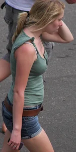 Cute Blonde Teen In Denim Shorts