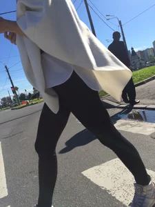 Blonde Girl With Fit Muscular Legs in Tight Black Jeans and Sneakers on a Crosswalk  - Street Creepshots Collection