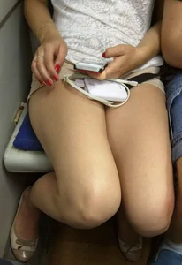 Young Girl in Shorts and Lacey Blouse Hot Subway Candid