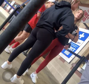 Curly Blonde Hair College Girl in Tight Red Leggings (OC)