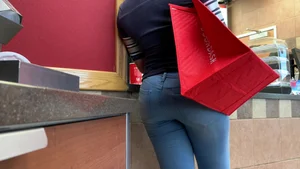 Sexy candid buns in tight jeans at Wendy's