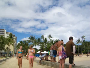 Sexy friends on vacation in pink and black bikinis with decent asses