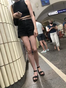 Amazing Hot Skinny Candid Girl in Shorts And Sandals Touching Her Leg on a Subway Station Creepshots Gallery