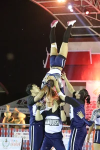 Bunch of athletic Thai cheerleaders at a competition