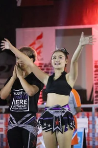Bunch of athletic Thai cheerleaders at a competition