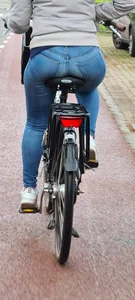 Great tight jeans on bicycle