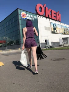 Candid Girl in Shorts With Purple Hair And Hot Pale Legs Street Creepshots Gallery