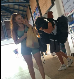Super hot fit babe with a nice bubble in tight shorts. Look at her face  (OC)
