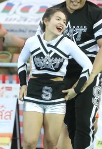 Bunch of athletic Thai cheerleaders at a competition