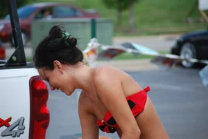 Various sexy girls at car washes in bikinis