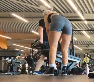 Cute gym blonde with orange hair ribbon