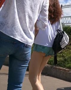 Skinny Legs and Booty in Mini Shorts Street Creepshot