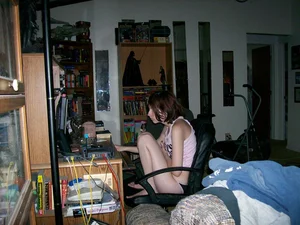 Skinny Girl in Panties Sitting in Chair