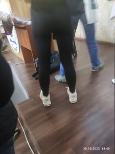 College girl wearing leggings closeups