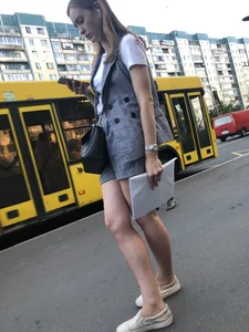 Candid Girl in Shorts - Nice Legs Creepshots on the Bus Stop And Inside the Bus
