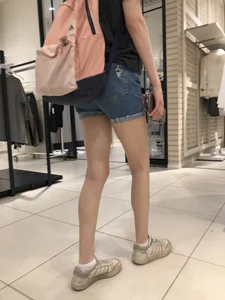 Thin Legs in Denim Shorts Store Creepshots