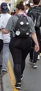 Fat ass girl in leggings with vpl