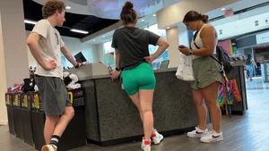 Brunette in green bikers (NON OC)