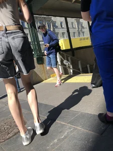 Hot skinny chick in shorts, very thin legs