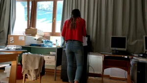 Cute student intern at copying machine