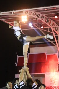 Bunch of athletic Thai cheerleaders at a competition