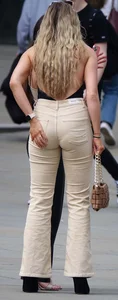 2 girls in jeans & leather pants with nice butts & visible nips