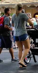 Girl with Chubby Legs in Shorts and Sandals Candid Photo