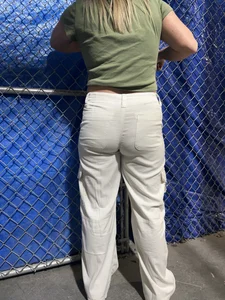 Blonde in white pants squatting and cleaning (oc)