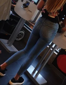Various hot butts in tight jeans on the street and inside cafes, some teens too