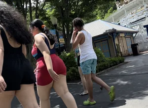 Waterpark Latina Donkey Butt Cheeks VPL swallows her Bathing Suit