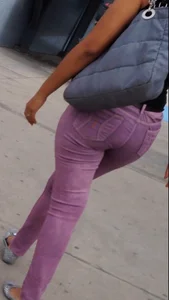 Black babe with a nice ass in tight jeans and vpl