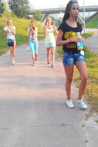 A Group of Candid Teens in Shorts Outdoors Busted Creepshot