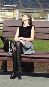 Girl in Black Pantyhose Fell Sleeping on the Park Bench