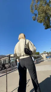 Beautiful fit Blonde in tight black jeans and visible panty Line *Busted* (Not OC)
