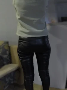 Skinny ass in tight leather pants closeups