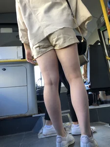 Long Teen Legs in the Public Bus Closeup Candid Photos