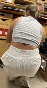 Blonde in white shorts squatting and cleaning (oc)
