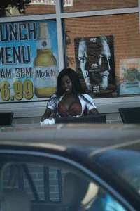 Sexy ebony Tilted Kilt employee in her uniform
